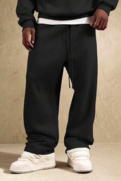 Tarz Cool Μαύρο Oversize Φαρδύ ανδρικό παντελόνι φούτερ με χαλαρή εφαρμογή