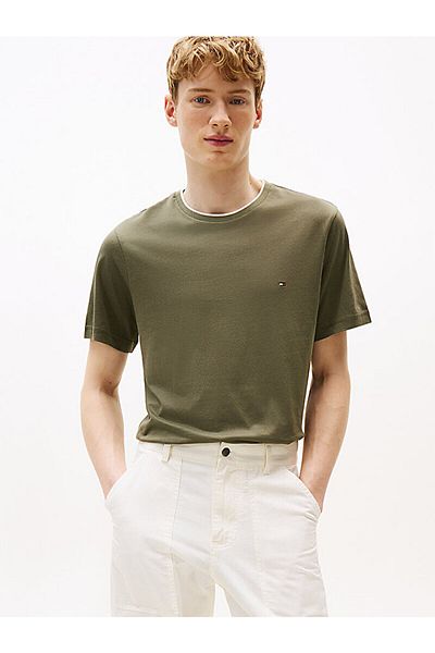 Tommy Hilfiger Men's Short Sleeve Crew Neck Cotton Plain Model Green T-Shirt Mw0Mw39368-Pli