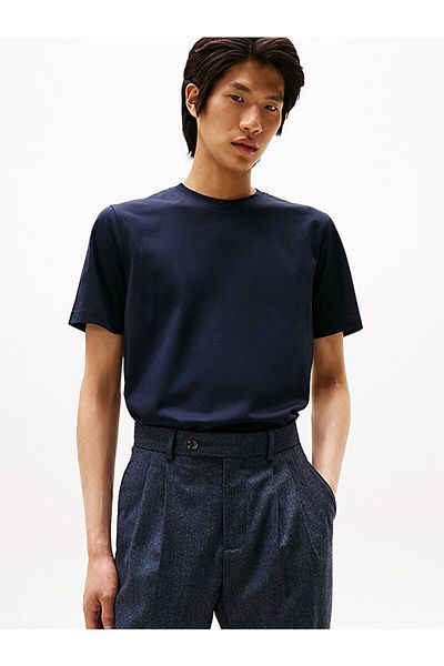 Tommy Hilfiger Men's Regular Fit Round Neck Cotton Short Sleeve Blue T-Shirt Mw0Mw39779-Dw5