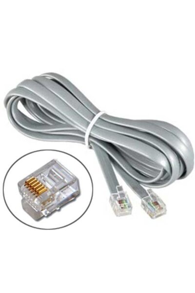 Mykablo 6'lı Yassı RJ12 Telefon Santral Kablosu Gri - 3 Metre