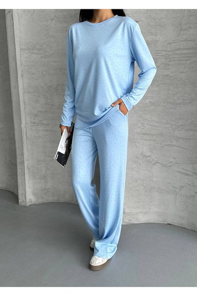HOT HOT Stone Bottom Top Pants Circle Neck Sweatshirt Modal Pi̇ke Set