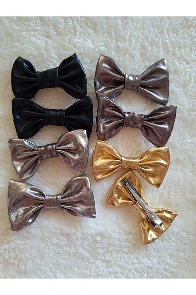 No Name Atelier Shiny Leather Look Stylish Design Bow Buckle Set - Set of 4 8 Pieces Buckles
