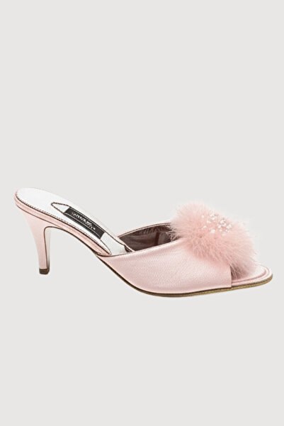 vory Papuci de casă pentru femei, roz pudrat, cu toc, cu detalii cu mărgele, ...