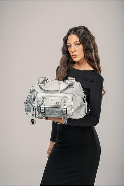 Aemido Wawin Gray Skin Shoulder Bag