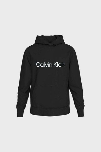Calvin Klein Men's Comfortable Fit Hooded Logo Printed on Chest Long Sleeve Black Sweatshirt Lv14Ld231G-Ub1