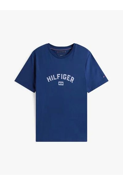Tommy Hilfiger Men's Regular Fit Cotton Logo Printed Cotton Round Neck Short Sleeve Blue T-Shirt Mw0Mw39357-C7