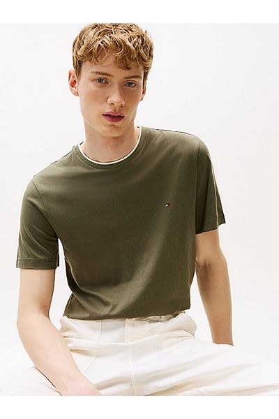 Tommy Hilfiger Men's Short Sleeve Crew Neck Cotton Plain Model Green T-Shirt Mw0Mw39368-Pli