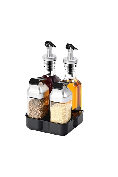 divendi-ro Spice and olive oil containers set, 5 pieces, with holder, glass, plastic and stainless steel