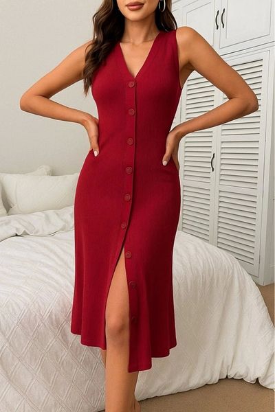 Silerra Women's V-Neck Front Buttoned Camisole Dress