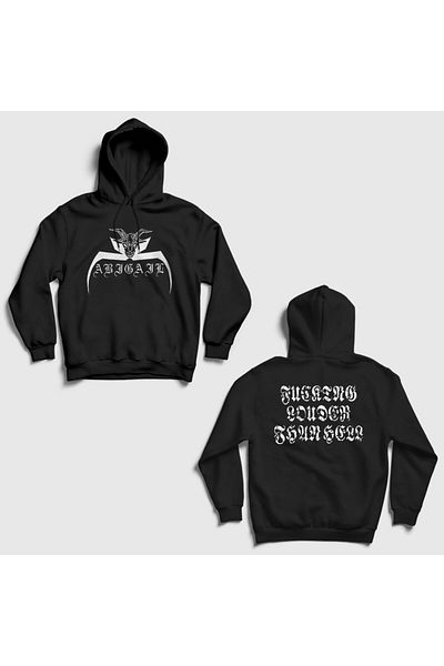 Presmono Unisex Black Louder Than Hell Abigail Back Printed Hooded Sweatshirt 567660Tt