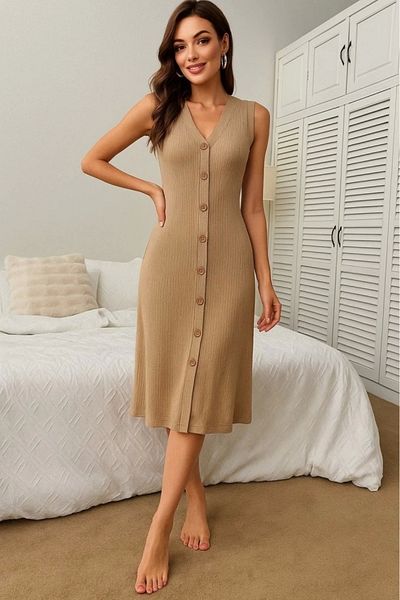 Silerra Women's V-Neck Front Buttoned Camisole Dress