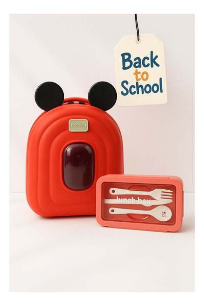 MiDi kids مجموعة العودة إلى المدرسة للأطفال - حقيبة ظهر ميكي ماوس + صندوق غداء مع أدوات المائدة
