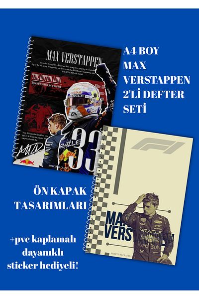 merccuri crafts Max Verstappen A4 Spiral School Notebook 50 Sheets Set of 2 - Lined/Check Pvc Coating Waterproof