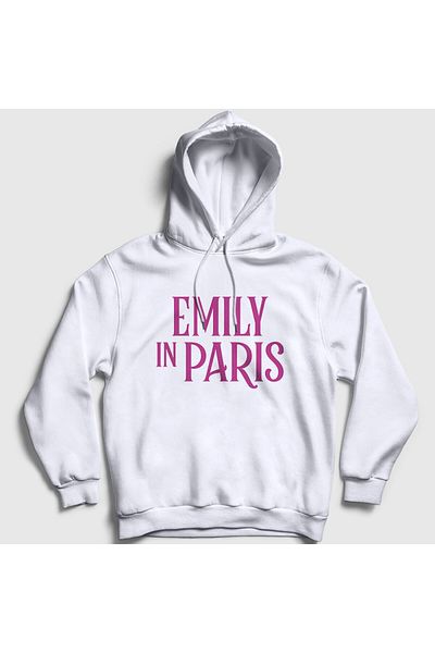 Presmono Unisex White Logo Emily in Paris Hooded Sweatshirt 567400Tt