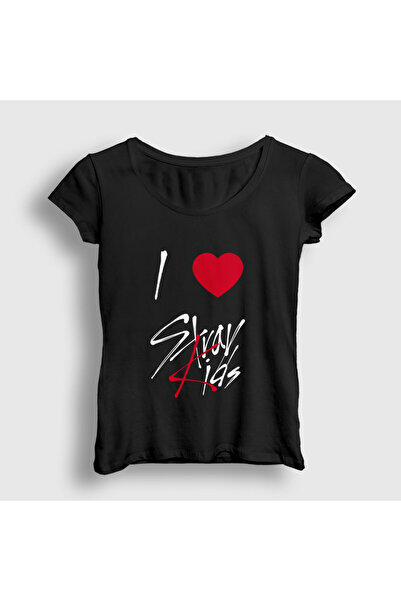 Presmono تي شيرت نسائي أسود I Love Stray Kids 566761tt
