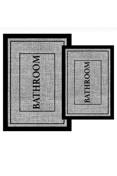 Home Set of 2 Bath Mats with Non-Slip Base, Stain-Resistant, Easy to Wash, Black Gray