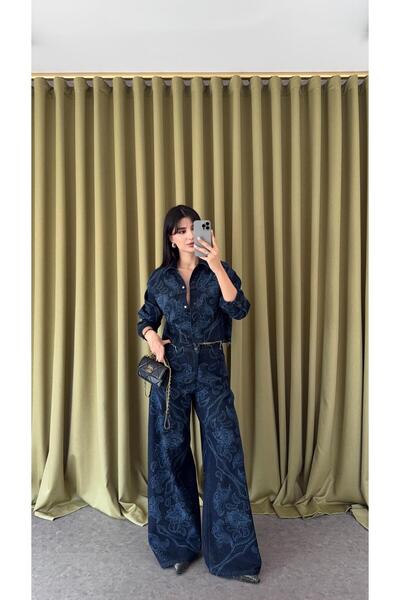 HAZELANNA جينز داكن منقوش بالحجارة