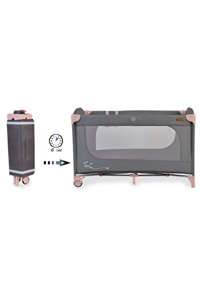 Cangaroo Skyglow foldable cot with one height level and support rings 120x60 cm, Grey/Pink