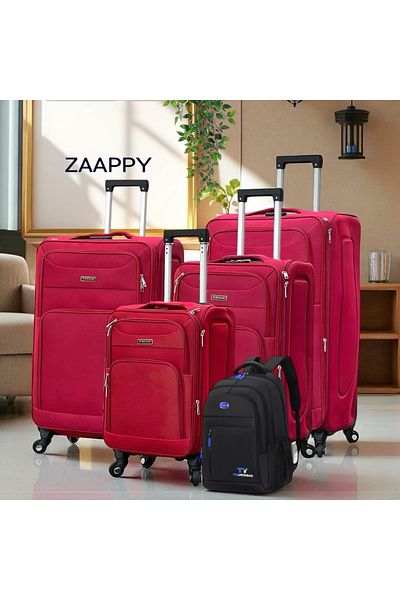 ZAAPPY Soft Material (20/24/28/32 Inch) Luggage - Stylish Backpack Combo, Red