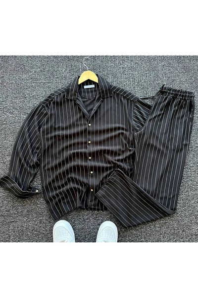 NewCabin New Season Premium Crepe Fabric Striped Shirt-Pants Set of 2