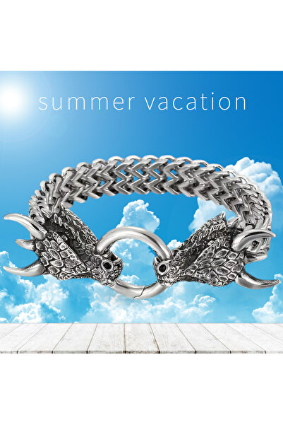 ORGANICYOU YIWUSHI RETRO Paslanmaz Çelik Efendilik Ejderha Başlı VİKİNG TASARIM Bileklik 21cm