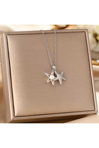 ASD TAKI Pearl Zircon Stone Starfish Steel Necklace (Non-Closing)
