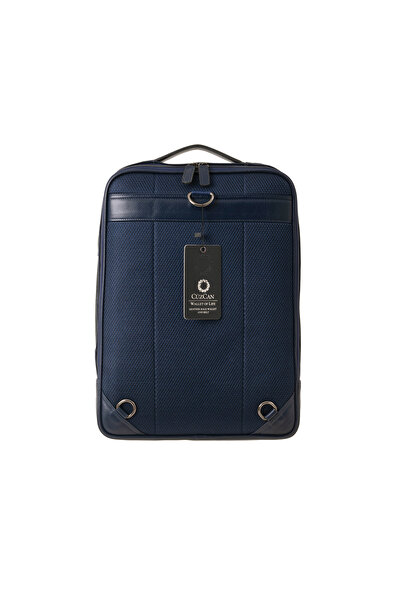 CüzCan Poizeg Navy Blue Genuine Leather Backpack Laptop and Briefcase