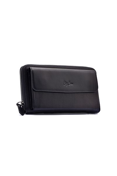 CüzCan Robert Black Genuine Leather Men's Hand Wallet - with Magnet Closure and Handheld