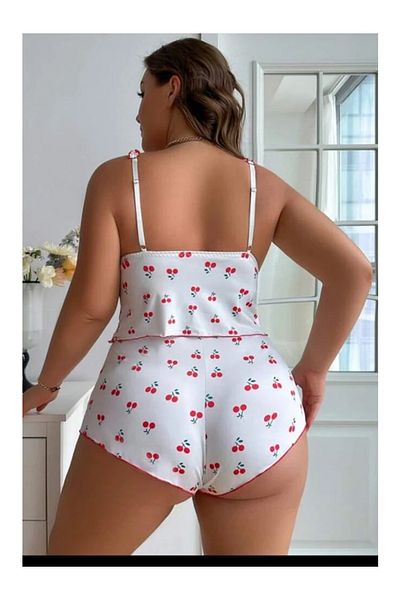 Peille Thin Strap Lace Detail Plus Size Shorts Suit