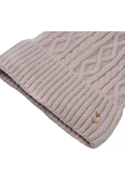 divendi-ro Șapcă împletită de damă cu blană și pompom, poliester, ecru