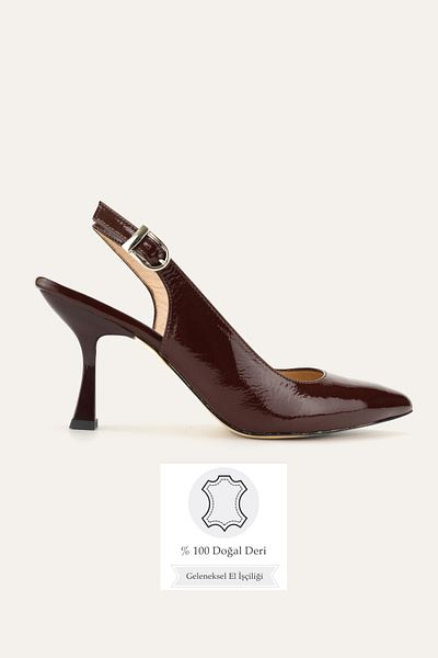 TUNAELLİ Women's Bordo Rugan Genuine Leather 34-35-41 Number Medium Heel Buckle Back Open Shoes
