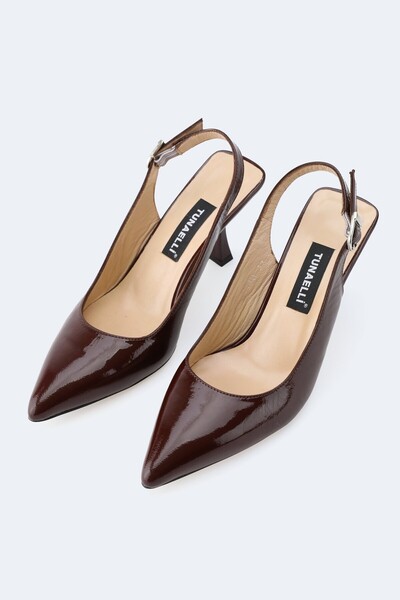 TUNAELLİ Women's Bordo Rugan Genuine Leather 34-35-41 Number Medium Heel Buckle Back Open Shoes