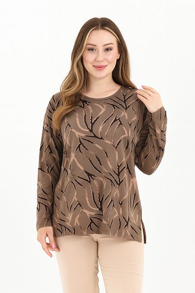 Ravencia Women's Middle Age and Above Print Patterned Glitter Slit Mink Mother Combed Cotton Blouse
