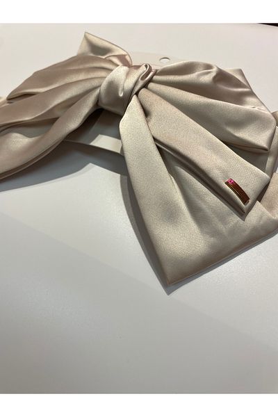 La She Accessories Cream Color Big Ribbon Automatic Buckle