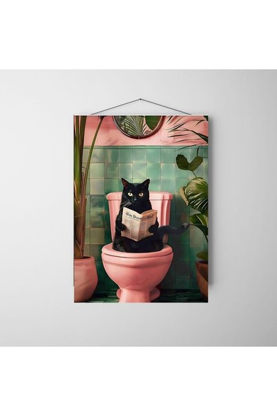 Çılgıntrend „Poster de perete cu pisica neagră care citeste ziarele pe toaletă – Design decorativ distractiv-fără cadru