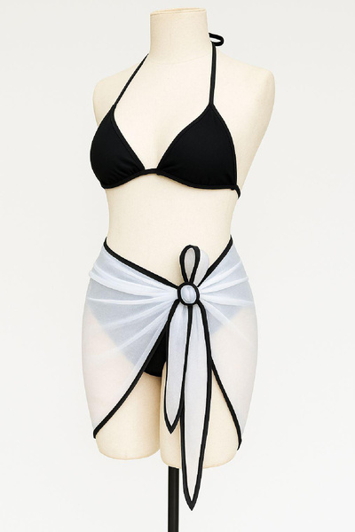 Imoda Kadın Siyah Beyaz Pareolu Yandan ve Boyundan Bağlamalı 3'lü Bikini Takımı