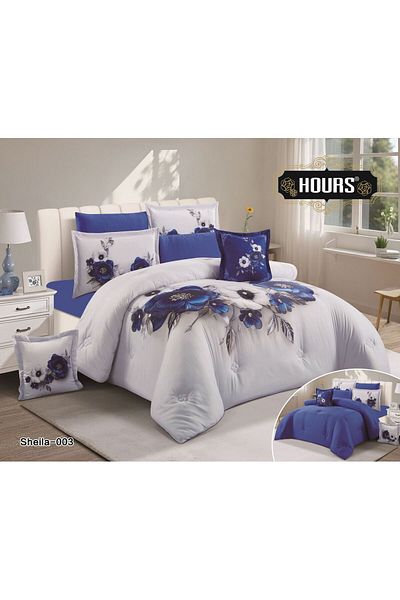 HOURS Floral double quilt set, 8-piece set, cool fabric for comfort, size 220 x 240 cm