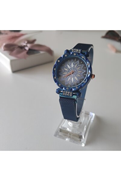 Skymag Ceas dama albastru floral, bratara metalica cu inchidere magnetica, quartz