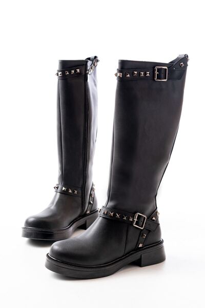 Budi 02-307 Black Flat Heeled Daily Riding Boots