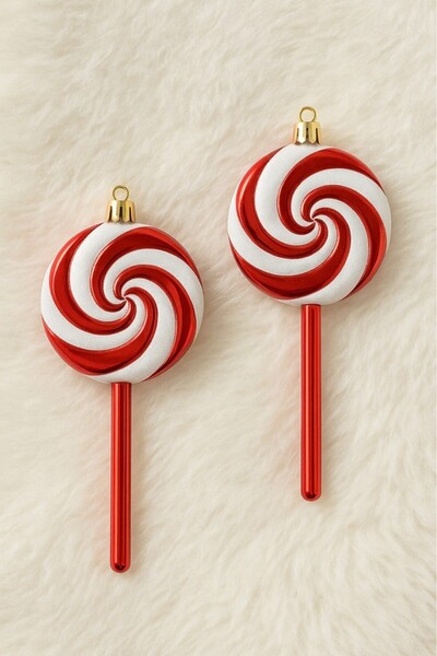 BeySüS Christmas Tree Ornament Red White Spiral Lollipop Candy Set of 2