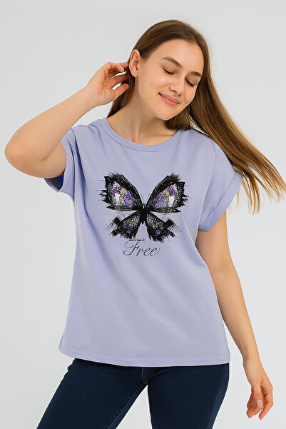 FOR WOMEN Girls' Light Blue Butterfly T-Shirt