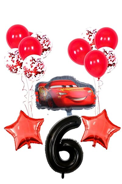 PARTİAVM 6 Year Old Black Number Balloon Birthday Party Set Cars Lightning Ba...