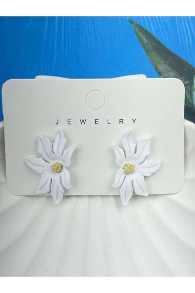 BirYıldızOl Vintage Flower Earrings with Design Enamel Detail