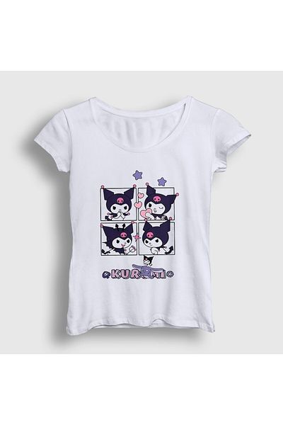 Presmono Women's White Poses Kurami Kuromi T-Shirt 568738Tt