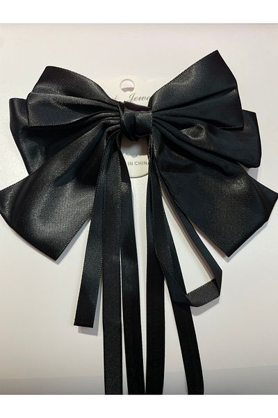 La She Accessories Black color long fringe ribbon rubber band