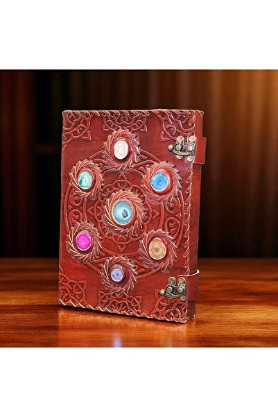 Kuzey Tacı Colorful Stone Decorated Handmade Leather Diary – Mystic Spiral Motif Vip