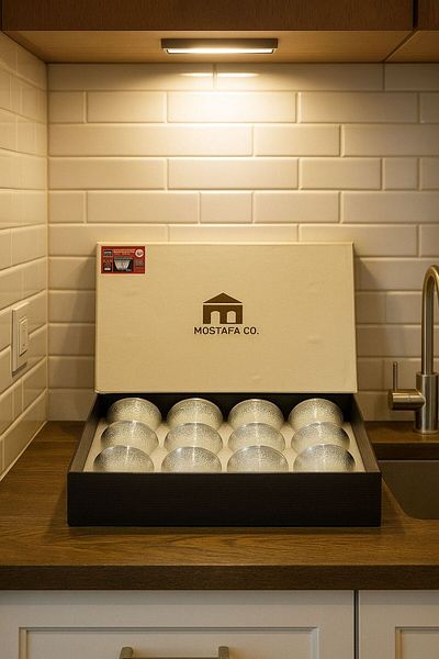 MOSTAFA 12-piece white coffee cup set with silver and gold patterns