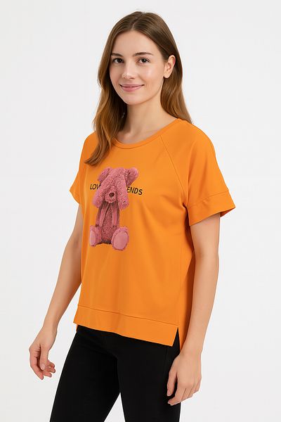 FOR WOMEN Girls' Orange Love Friends Teddy Bear T-Shirt