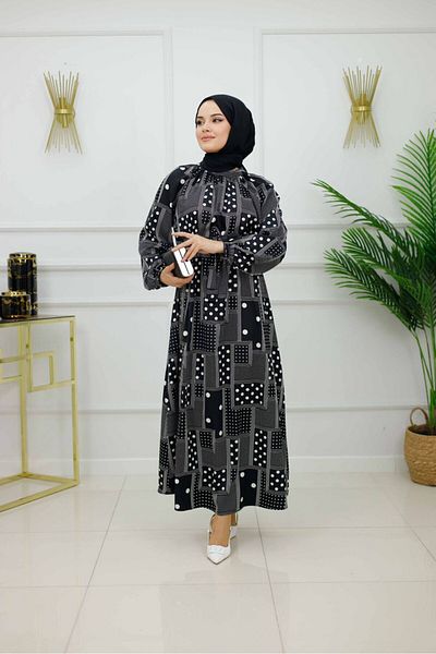 Valens Butik Women's Hijab Dress Patterned & Belted Dress