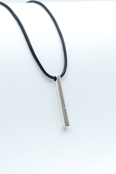 ıdr Silindir Çubuk Gümüş Kaplama Deri İp Kolye